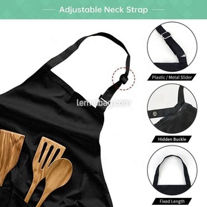 Tablier de cuisine réglable en coton polyester couleur pure noir pour la cuisine homme femme bavoir de jardin pour chef - Product Image 4