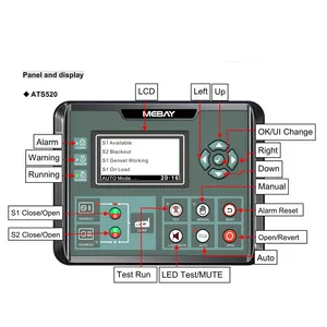 ATS520 Auto Diesel Generator Controller Dual Power Switch ATS Control Module LCD Intelligent Programmable Panel RS485 ATS520IR