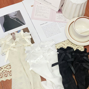 Lace <b>Socks</b> Women Mid Calf Transparent Bow Pattern Black White Beige Sweat Absorbing <b>Polyester</b> Fiber <b>Sock</b> Type For Youth 18 40 - Product Image 2