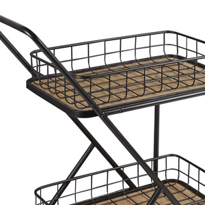 Factory Wood and Metal Dining Serving Cart and 2 Tiers Rack for Kitchen Food <strong>Trolley</strong> Rolling Kitchen Island Cart <strong>on</strong> <strong>Wheels</strong> - Product Image 4