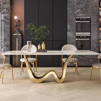 Ensemble table à manger de luxe extensible en or Table basse en verre céramique acier inoxydable Table centrale Mobilier de luxe pour salon