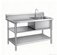 Évier de cuisine en acier inoxydable 201/304 de haute qualité, étagère de table, finition polie, résistant à la corrosion, pour hôtels, restaurants