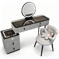 Table de maquillage moderne et intelligente avec chargeur sans fil, armoire latérale, miroir LED rond, plateau en verre, plusieurs tiroirs, bureau de maquillage pour chambre à coucher