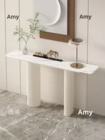 Table console de style crème, luxe léger, haut de gamme, avec plateau en dalle de roche et structure métallique, pour entrée, salon, meuble de rangement moderne