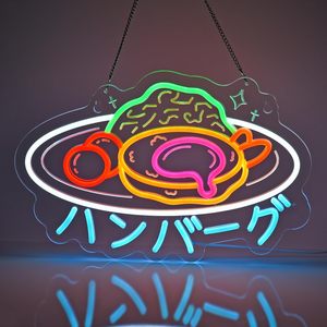 Japanese Hamburg Steak Letreros Neon LED indoor hanging ambient light shop <b>sign</b> wall decoration light entrance indicator light - Product Image 1