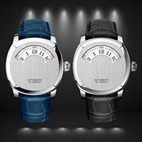 Montres automatiques pour hommes en acier inoxydable avec cadran unique, affichage numérique, mécaniques, en cuir