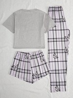 Vente en gros de pyjamas pour femmes à imprimé papillon romantique, tissu tricoté doux, ensemble trois pièces pour le printemps, l'été et l'automne
