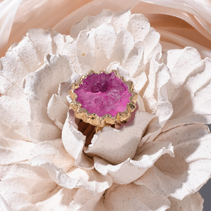 Natürlicher Mehrfarbiger Achat-Geoden-Ring, Vergoldeter Verstellbarer Offener Ring, Böhmischer Druzy-Schmuck, Geschenk, Kleinserien-Großhandel - Product Image 3