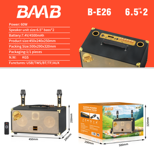 B-E26 Indoor Karaoke-Lautsprecher Tragbar mit Doppel-6,5-Zoll-Hörnern 50W DSP Mountain View Solution mit 6 Drehreglern Aufladbar Bluetooth Doppelmikrofon - Product Image 5