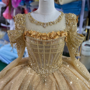 XS273 Classic High Neck Yellow 3D Flower Sequined Eco-Friendly Print <b>Evening</b> Ball Gown Women's <b>Dresses</b> - Product Image 3