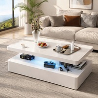 Table basse moderne à LED avec éclairage d'ambiance, finition brillante, multifonctionnelle, à double niveau, pour petit appartement, salon