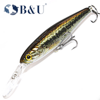 Leurre Minnow en plastique ABS rigide imprimé en 3D B&U JT02 pour la pêche au bar, saumon, tilapia, et zander en eau moyenne/au surface, avec hameçons pour spinnerbait