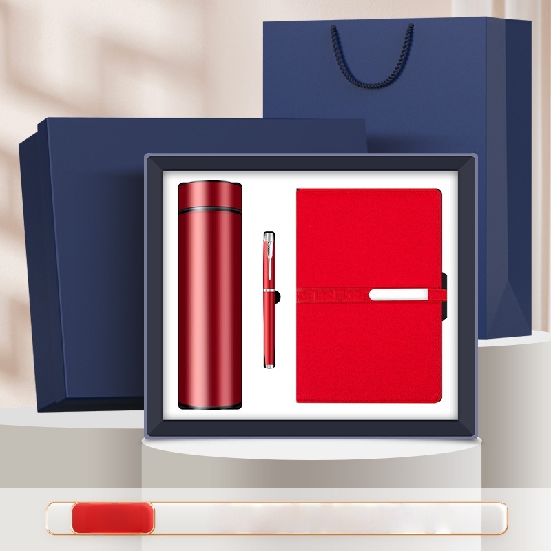 Three-piece set (cup + long notebook + round pen) (Pen) Red