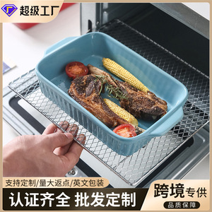 Restaurant ceramic striped baking <b>pan</b>, rectangular oven-safe baking tray, heat-resistant pizza <b>pan</b>, Nordic baking. - Product Image 3