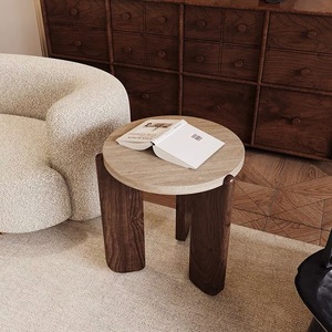 Tavolino da Tè in Legno Massello Minimalista Stile Wabi-sabi, Tavolino Rotondo per Salotto, Balcone e Casa - Product Image 3