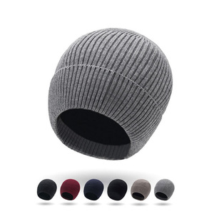 Ski Cap Knitted Hat Warm Windproof Solid Color Cotton Adult Unisex Winter Hat - Product Image 1