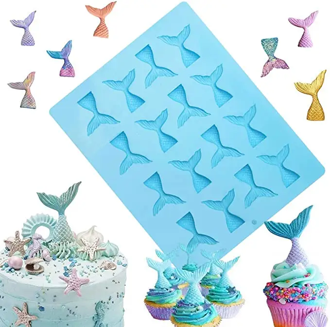 16 Cavity Mermaid Tail Silikon form für Fondant, Kuchen dekoration, Schokolade, Seife, Süßigkeiten, Jello