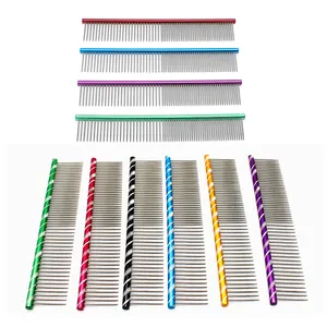 Colorato Resistente in Acciaio Inox Pet Grooming Pettine di Metallo Dritto in Acciaio Fila Cane Grooming Pettine Gatto Del Cane Spazzola di Pulizia per Lungo ah - Product Image 1