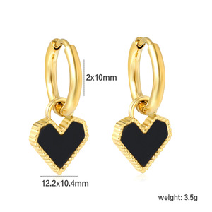 Heart-Shaped Huggie <b>Earrings</b> Gold Stainless Steel Studs <b>Red</b> Black White Color For Gift Fashion Jewelry - Product Image 3
