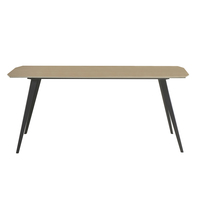 Table à manger rectangulaire minimaliste en bois avec plateau en pierre frittée et pieds en métal noir pour cuisine, café, bureau