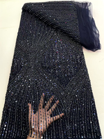 Dentelle élégante NI.AI perlée avec fleurs brodées en filet, pierres et sequins, tissu en dentelle filet pour robes de mariée et tenues de soirée