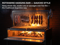 Barbecue au charbon de bois moderne de 40 pouces, panier à feu en acier inoxydable, allumage électronique, dispositif de sécurité anti-flamme, Santa Maria Argentine