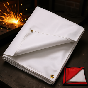 Manta de soldadura de fibra de vidrio blanca de 8 x 10 pies, resistente al calor y al fuego, con bolsa de transporte para protección y seguridad. - Product Image 2
