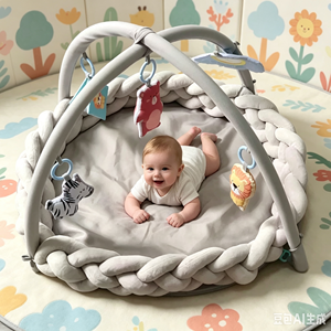 Transat bébé en flanelle douce tressée avec pare-chocs, tapis d'éveil et <span class=keywords><strong>de</strong></span> jeu en coton doux pour bébé, piscine à balles modulable - Product Image 1