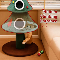 Sapin Noël Arbre à Chat 3 Niveaux Grotte Chat Panier Chat Griffoir Bois Boule Suspendue Toutes Saisons Intérieur Chats Moyens