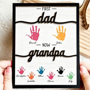 Cadeau pour la fête des pères, fleur du mois de naissance personnalisée, en bois, « Premier papa maintenant grand-père » avec le nom des enfants - Product Image 2