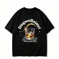 T-shirt en coton épais pour homme, motif original DingweiBaimei verre à whisky, tee-shirt streetwear oversize à manches courtes