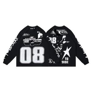 T-shirt Autunnale 100% Cotone Stile Americano con Stampa Hell, Manica Lunga Oversize Vintage per Uomo, Traspirante Hip Hop - Product Image 4