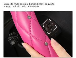Universal 38cm 15 pulgadas lujo brillo Rhinestone brillante diamante cristal cuero mujeres coche <span class=keywords><strong>volante</strong></span> <span class=keywords><strong>cubre</strong></span> - Product Image 6