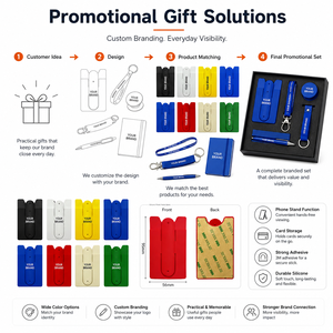 Low MOQ Custom Brand Logo Silicone Phone Card Holder Stand 2 in 1 Mobile Wallet Kickstand Stick on <b>Back</b> of Phone Promotional - Product Image 6