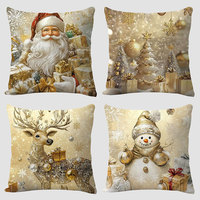 Housses de coussin de Noël vintage imprimées Père Noël, bonhomme de neige, sapin de Noël, décoratives dorées pour l'hiver
