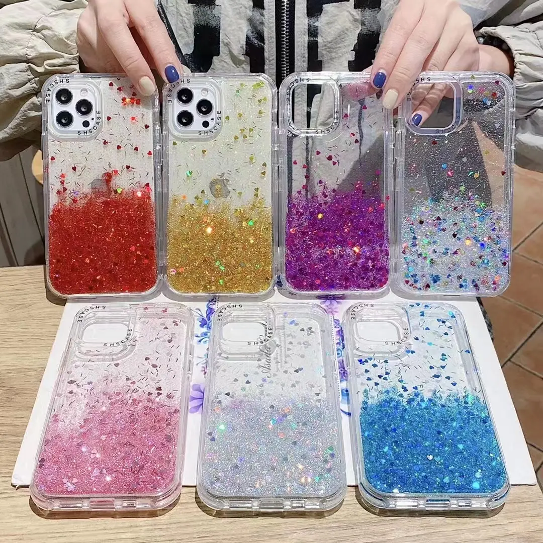 Meng Caiquan PC 3-In-1 Glitter Glitter Cell Phone Case for iPhone Samsung Oppo