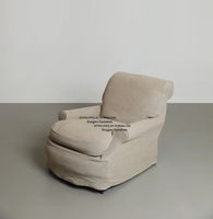 Fauteuil simple en tissu de lin gris clair style Wabi Sabi nordique, amovible et lavable, pour salon