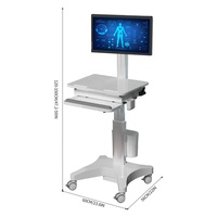 Chariot de levage de bureau à hauteur réglable de type pneumatique Chariot de poste de travail d'ordinateur mobile médical d'hôpital pour poste de travail d'hôpital