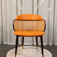 Chaise de salle à manger nordique moderne en corde tressée, finition noyer, pieds en bois, assise en cuir orange rembourrée, mobilier de maison et de bureau, prix direct de gros