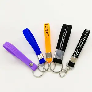team building training welcome gifts screen printing solid color silica gel key ring silicone wristlet keychain with wrist belt