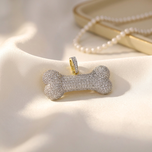 925 Silver Round Brilliant Cut Moissanite Diamond <b>Dog</b> Bone Pendant Customized Hip Hop Style Gift for Pet - Product Image 4