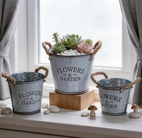 Pot de fleurs rond vintage en métal avec couvercle décoratif en corde de chanvre et motif lettres, idéal pour les succulentes de balcon - Vente chaude