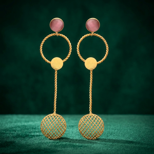 14K Gold Plated and Rose Gold Plated Brass Earrings with Two Circles Design Classic <b>Stud</b> Earrings Set for Unisex - Product Image 3