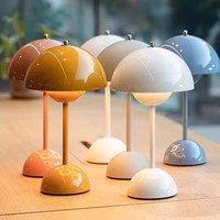 Lampe de table LED en forme de pot de fleurs, style Mid-Century moderne, double abat-jour, pour chambre, salon, bureau, 6 couleurs : jaune, gris, blanc