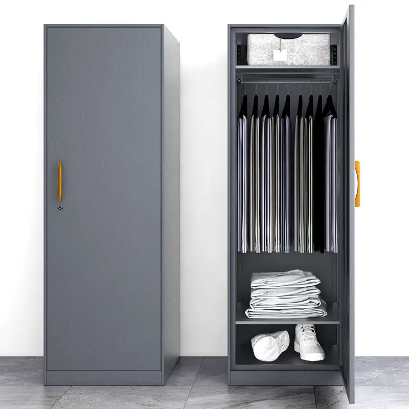 Home closet simple wardrobe bedroom storage grey Leather texture singal door closet bedroom wardrobe furniture
