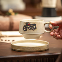 Mug en céramique rétro de 240 ml avec soucoupe, ensemble portable pour café et eau en plein air