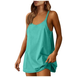 Mini mameluco de verano para mujer, vestido de entrenamiento, tenis, deportes activos, ropa deportiva, pantalones cortos integrados, vacaciones de moda, negro, medio - Product Image 5