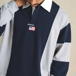 T-shirt Oversize de Designer Streetwear en Coton Épais Brodé, Polo Homme à Manches Longues Thermique à Rayures Personnalisées - Product Image 2