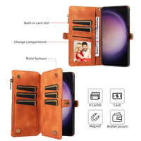 Dompet Kulit PU untuk Samsung S24 Ultra, 9 Slot Kartu + Kantong Koin Ber-resleting, Penyangga, Pemblokir RFID, 360 °   Perlindungan