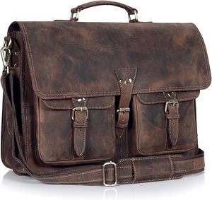 Sac messager classique en cuir véritable multi-poches pour hommes et femmes, sacoche vintage pour ordinateur portable, sac à bandoulière pour le travail de bureau - Product Image 1
